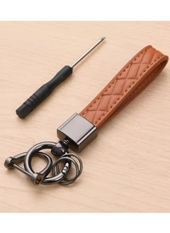 Goolsky Luxury Genuine Leather Plaid Keychain 5 Colors Women Men Black Buckle Car Key Ring Chain Holder Jewelry Gift Chaveiro  - Image 1