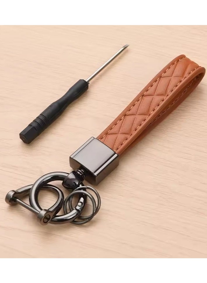 Luxury Genuine Leather Plaid Keychain 5 Colors Women Men Black Buckle Car Key Ring Chain Holder Jewelry Gift Chaveiro
