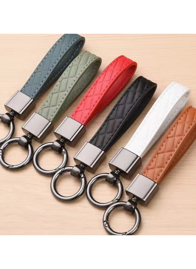 Luxury Genuine Leather Plaid Keychain 5 Colors Women Men Black Buckle Car Key Ring Chain Holder Jewelry Gift Chaveiro