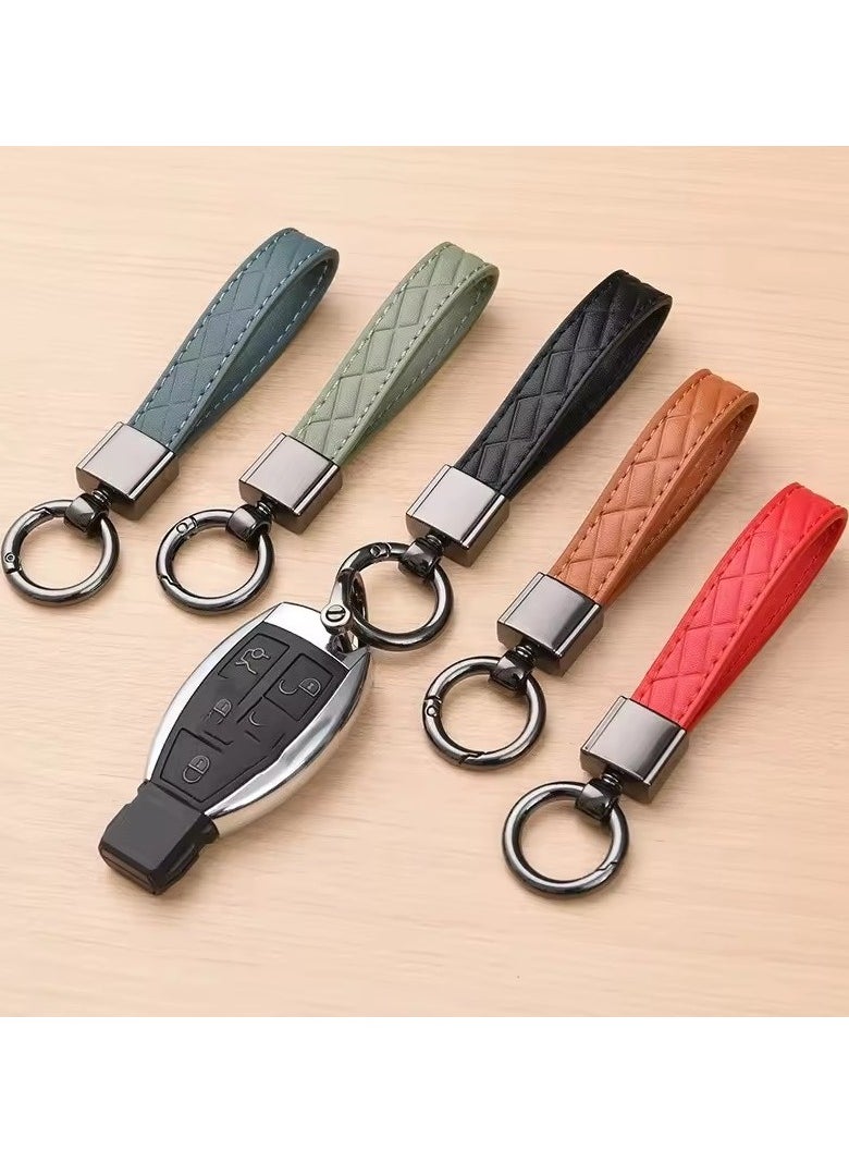 Luxury Genuine Leather Plaid Keychain 5 Colors Women Men Black Buckle Car Key Ring Chain Holder Jewelry Gift Chaveiro