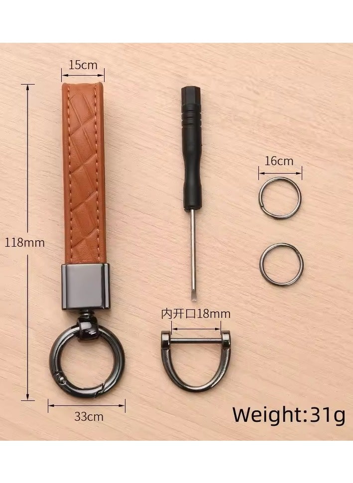 Luxury Genuine Leather Plaid Keychain 5 Colors Women Men Black Buckle Car Key Ring Chain Holder Jewelry Gift Chaveiro