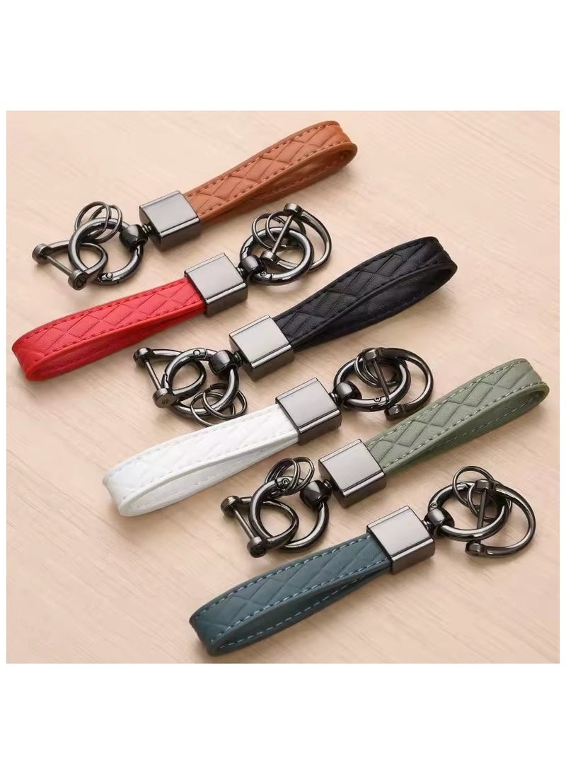 Luxury Genuine Leather Plaid Keychain 5 Colors Women Men Black Buckle Car Key Ring Chain Holder Jewelry Gift Chaveiro