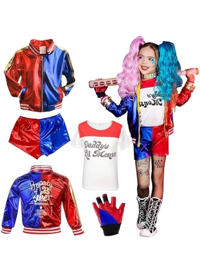 GGEROU Children's Cosplay Costumes,Dress Up Costume for Girls,Girls Cosplay Costume with Blue and Red T-Shirt Shorts Jacket and Gloves,Squad Cosplay Costume for Holiday  - Image 1