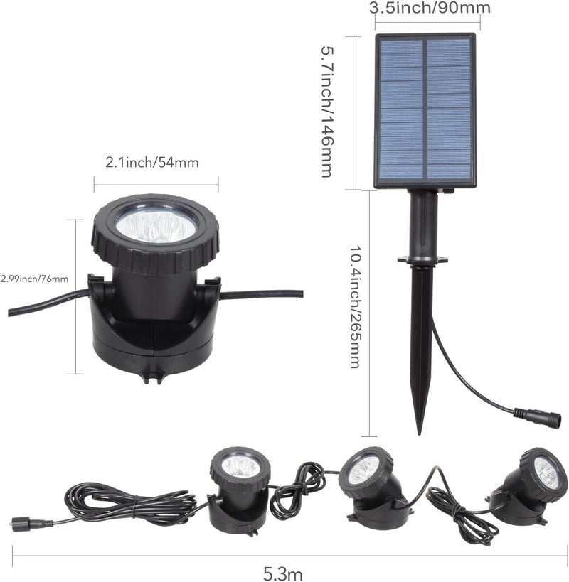 Solar Pond Lights Submersible RGB LED Underwater Spotlights, 3 Lamps 18 LEDs Solar Powered Garden Pool Fountain Lights IP68 Waterproof Landscape Lighting - Image 2