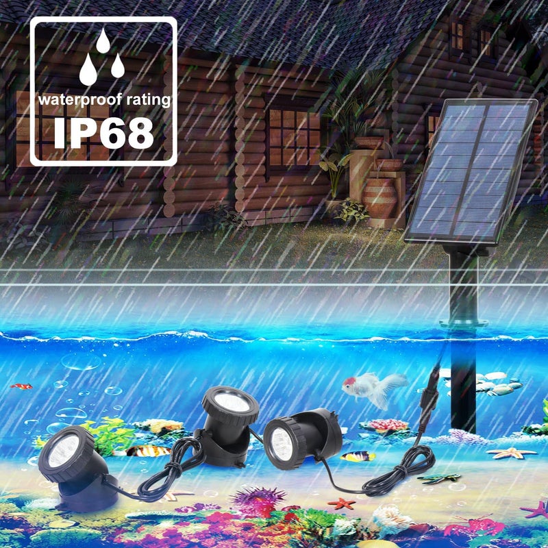 Solar Pond Lights Submersible RGB LED Underwater Spotlights, 3 Lamps 18 LEDs Solar Powered Garden Pool Fountain Lights IP68 Waterproof Landscape Lighting - Image 3