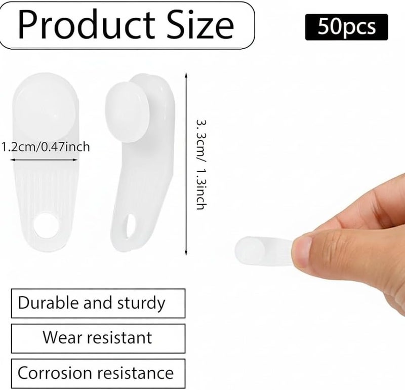 Pangda 50 White Plastic Curtain Hooks Slider for Window and Shower Curtain - Image 2