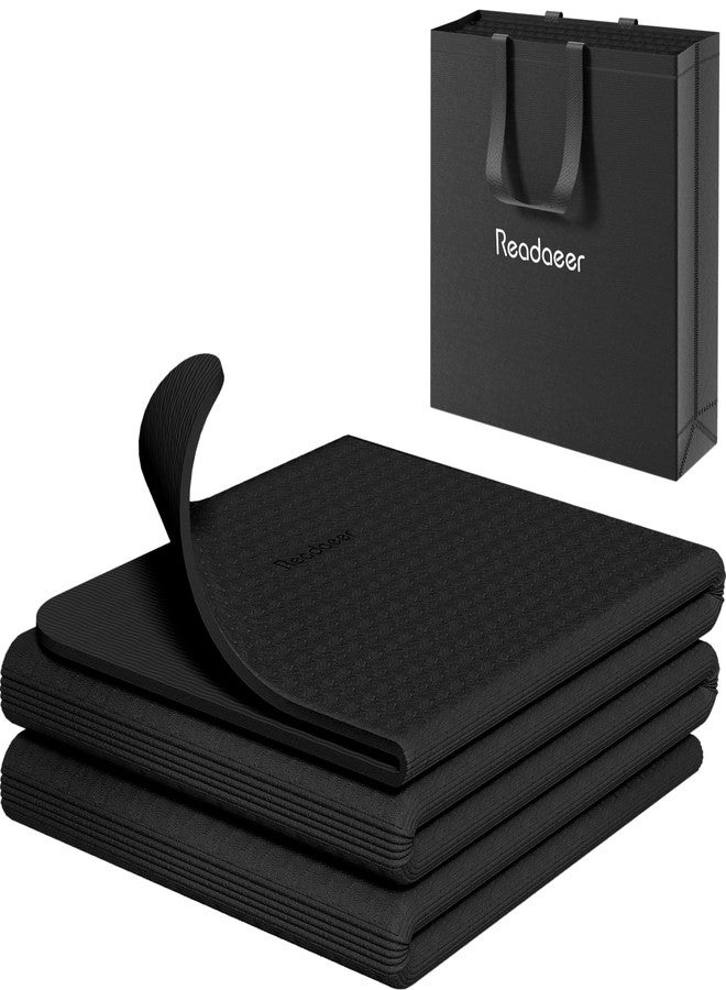 READAEER Foldable Yoga Mat for Travel Folding Yoga Mat 6mm Thick with Carrying Bag, Non-Slip TPE Exercise Pilates Mat (Black) - Image 1