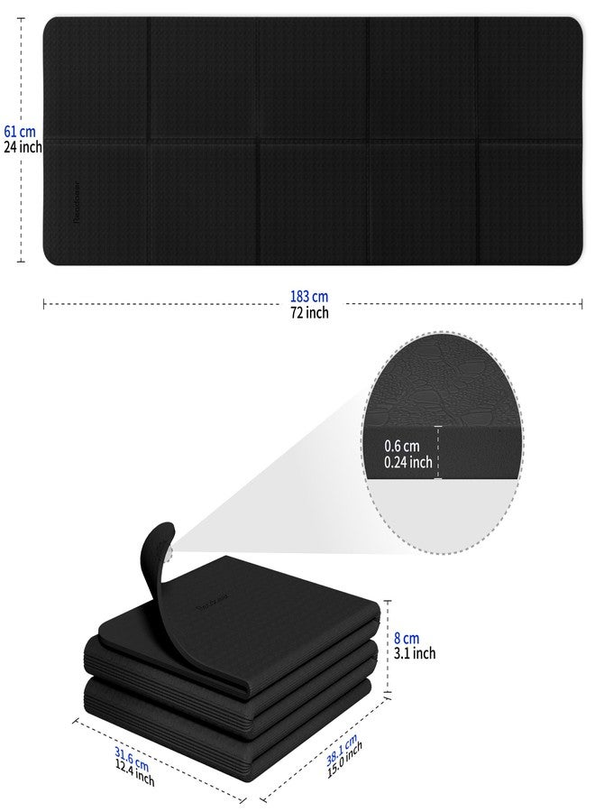 READAEER Foldable Yoga Mat for Travel Folding Yoga Mat 6mm Thick with Carrying Bag, Non-Slip TPE Exercise Pilates Mat (Black) - Image 2