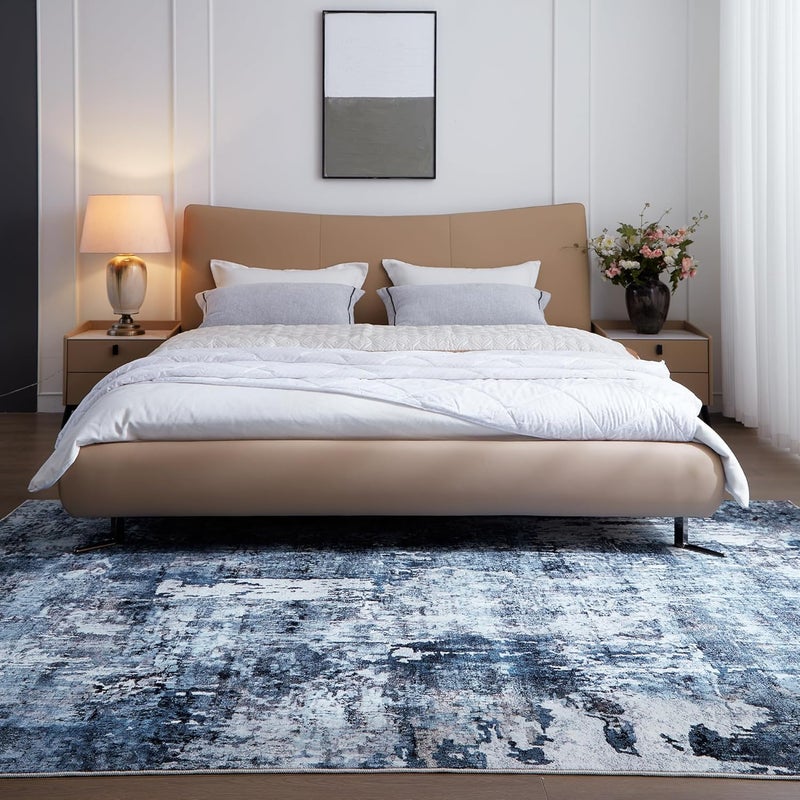 Rugcomf 9x12 Boho Rug Soft Area Rug Non-Slip Non-Shedding Faux Wool Vintage Rug for Living Room, Dining Room, Kids Playroom, Blue - Image 2
