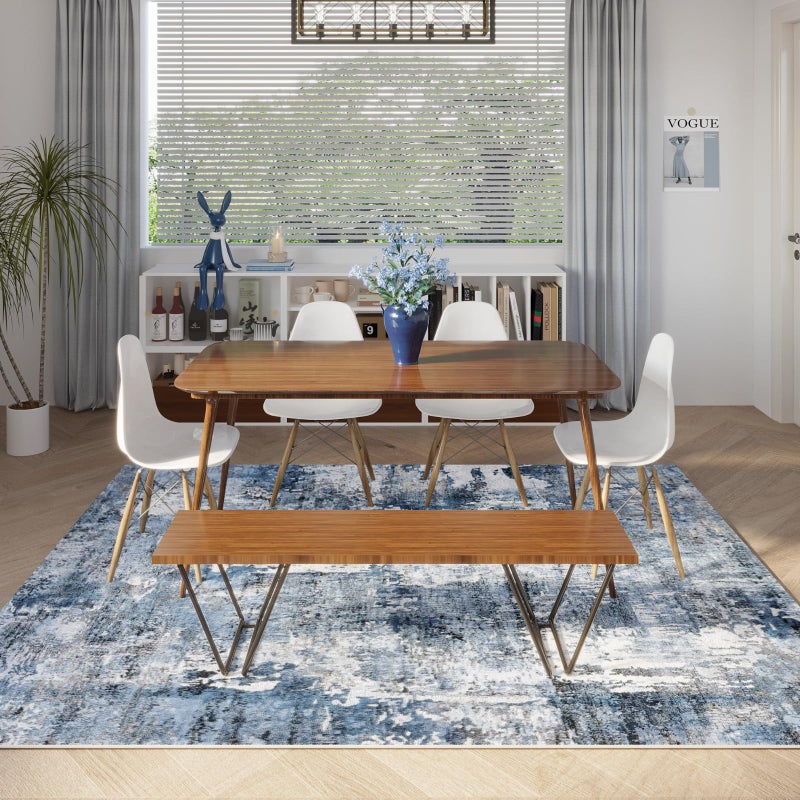 Rugcomf 9x12 Boho Rug Soft Area Rug Non-Slip Non-Shedding Faux Wool Vintage Rug for Living Room, Dining Room, Kids Playroom, Blue - Image 3