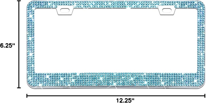 EWBN Bling Rhinestone License Plate Frame for Women 2PC，Diamond Sparkly License Plate Frames| Stainless Steel Frames & Over 1200 pcs Finest 14 Facets Glass Crystals Premium Diamond+GiftBox(Blue) - Image 3
