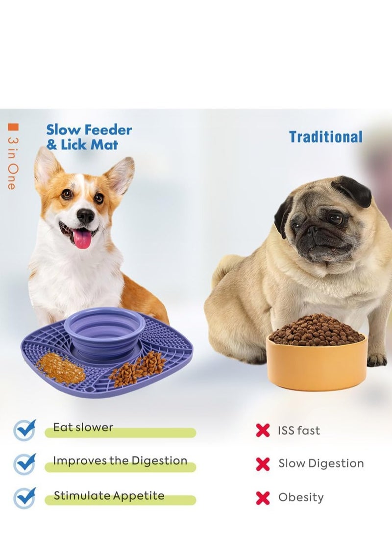 Silicone Snuffle Mat with Water Bowl, Licking Mat for Dogs and Cats, 3 in 1 Slow Feeder Mat with Strong Suction, Durable Machine Washable Dog Slow Feed Food Bowl for Fast Eating - Image 3