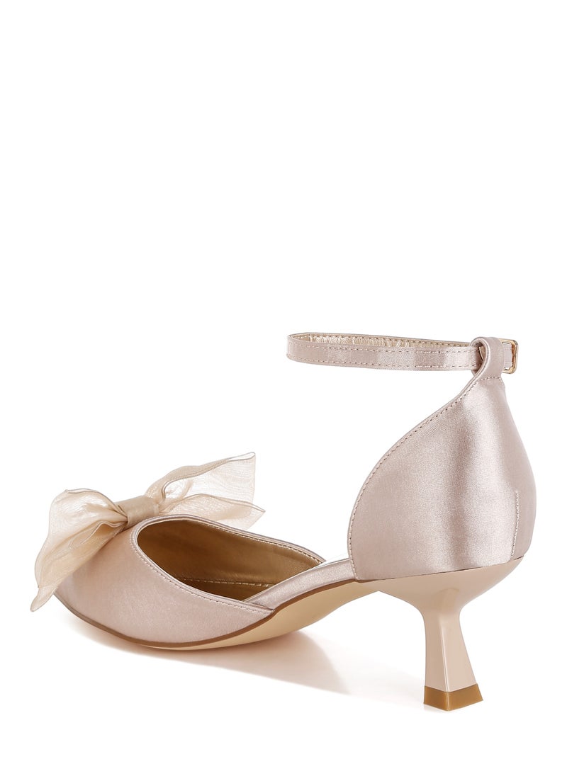 London Rag Bow Detail Satin Sandals in Beige  - Image 3