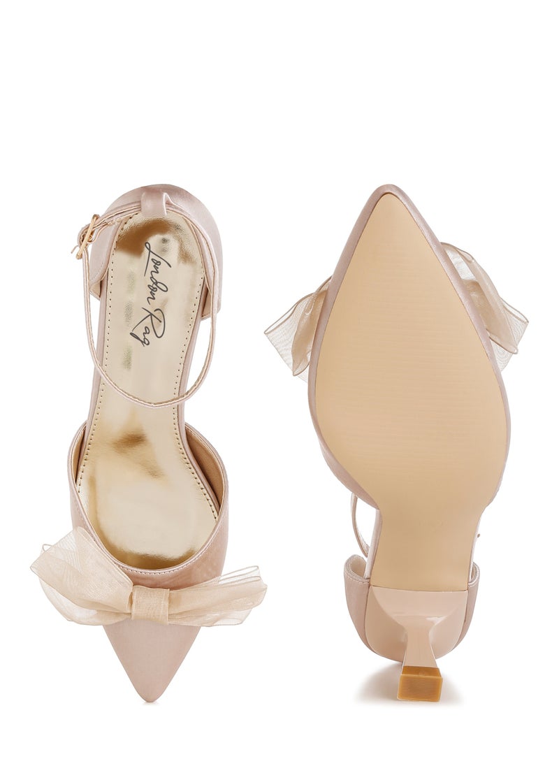 London Rag Bow Detail Satin Sandals in Beige  - Image 4