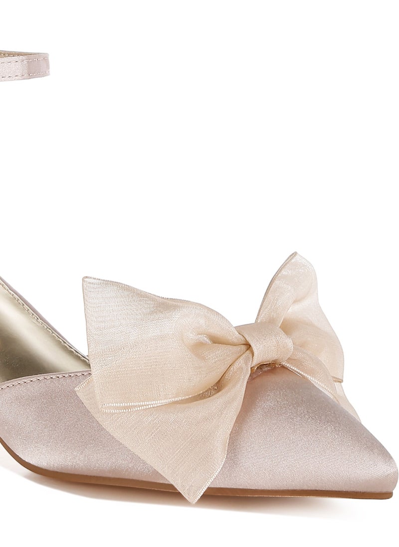 London Rag Bow Detail Satin Sandals in Beige  - Image 5