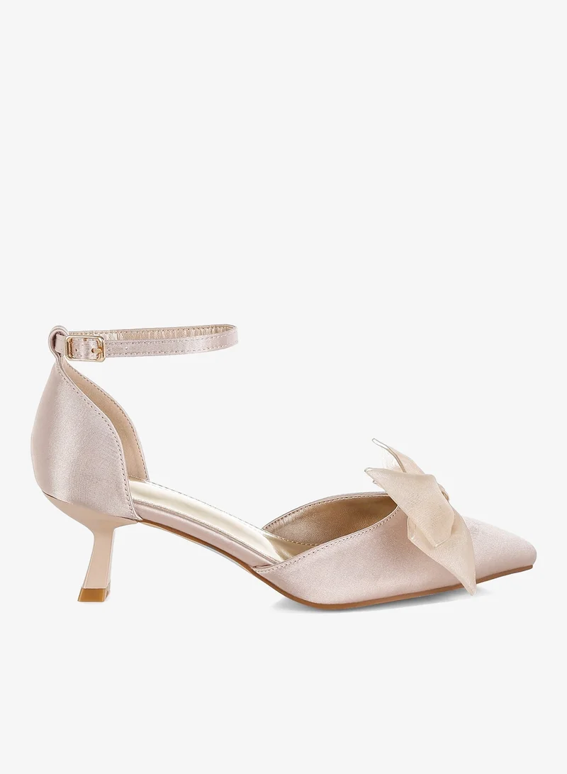 Bow Detail Satin Sandals in Beige