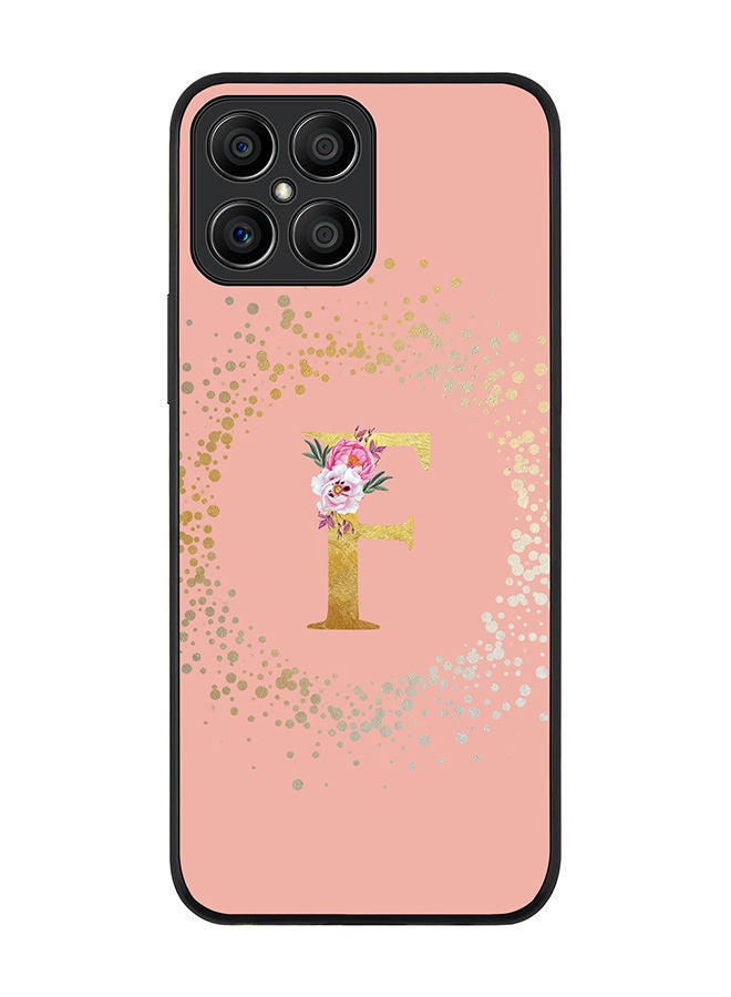Stylizedd Rugged Black edge case for Honor X8 Slim fit Soft Case Flexible Rubber Edges TPU Gel Thin Cover - Custom Monogram Initial Letter Floral Pattern Alphabet - F (Rose Pink) - Image 1