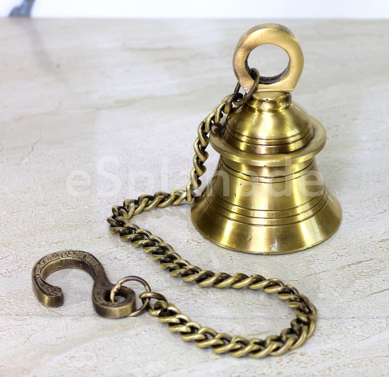 eSplanade - Brass Hanging Bell with Chain Hanging Bell Ghanti | Pooja Accessories - Home Door Decor | Golden - 4" Inches Height with 15" Inches Chain with Hook - Image 2