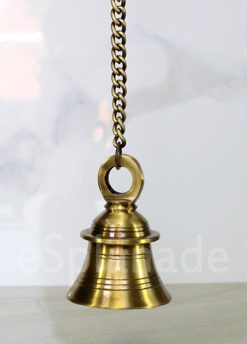eSplanade - Brass Hanging Bell with Chain Hanging Bell Ghanti | Pooja Accessories - Home Door Decor | Golden - 4" Inches Height with 15" Inches Chain with Hook - Image 3