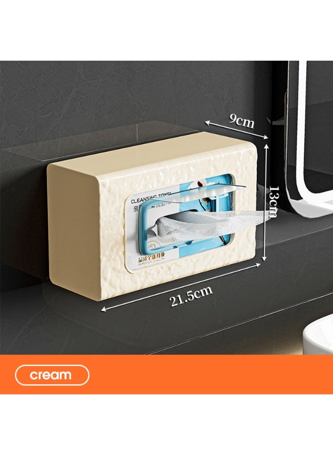 Noon East Tissue Box Cover Premium Hotel Series Clear PP Wall Facial Tissues Dispenser, Horizontal & Vertical for Bathroom, 21.5 x 13 x 9 cm, Cream - Image 2