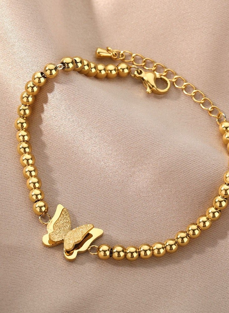 MANIKAN stainless steel Butterfly Charm Bead Bracelet, 18k Gold Plated,for women