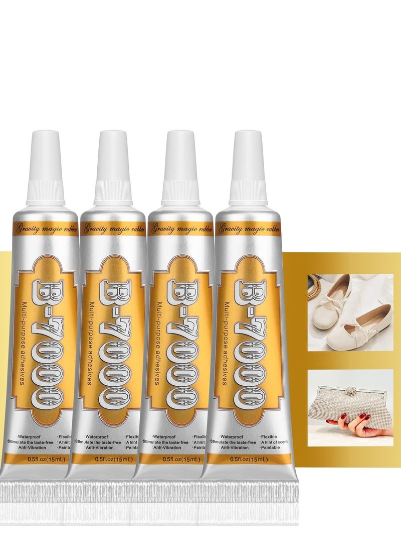 Captaintech B7000 Clear Glue, Metal with Precision Upgrade B-7000 Glues Paste Transparent Liquid Fusion for Jewelry for Fabric Bonding Phone Repair, Glass, Rhinestone Crafts 4 x15ML - Image 1