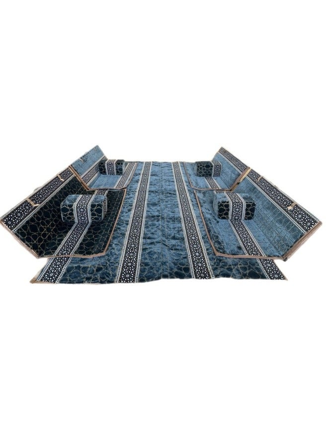 سمارت هوم مجموعة جلوس أرضية تراثية مكونة من 9 قطع مناسبة للسفر والرحلات البرية والحديقة , طقم فرشة تخييم ارضية مع اربع مراكى و 4 كراسي وبساط من القماش عالي الجودة يكفي ل 8 أشخاص (قماش تركي) - Image 1