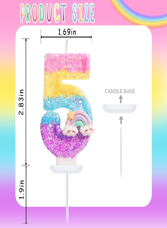 OGnomiFX Rainbow Candles for Cakes, Number 5 Candle Rainbow Cake Topper for 5th Birthday Decorations Girl - Image 2