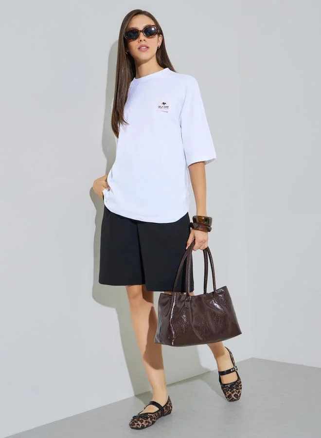 Styli White Oversized Graphic Print Cotton T-Shirt