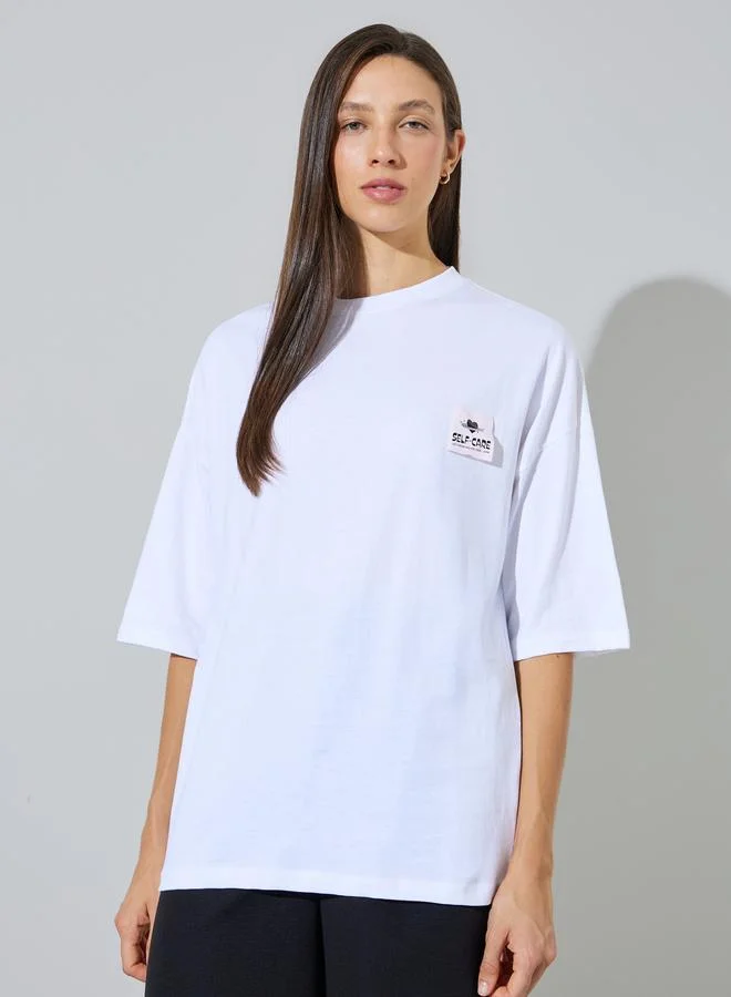 Styli White Oversized Graphic Print Cotton T-Shirt