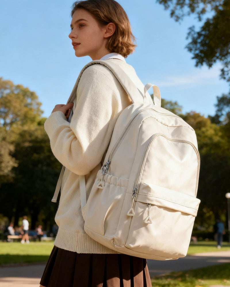 BJLFS Beige Backpack for School Women Girls, Waterproof Book bags Cute High School Backpacks for Men Teen Boys, Lightweight Travel College Backpack Mochilas Escolares para Daypack Ruckssack - Image 2