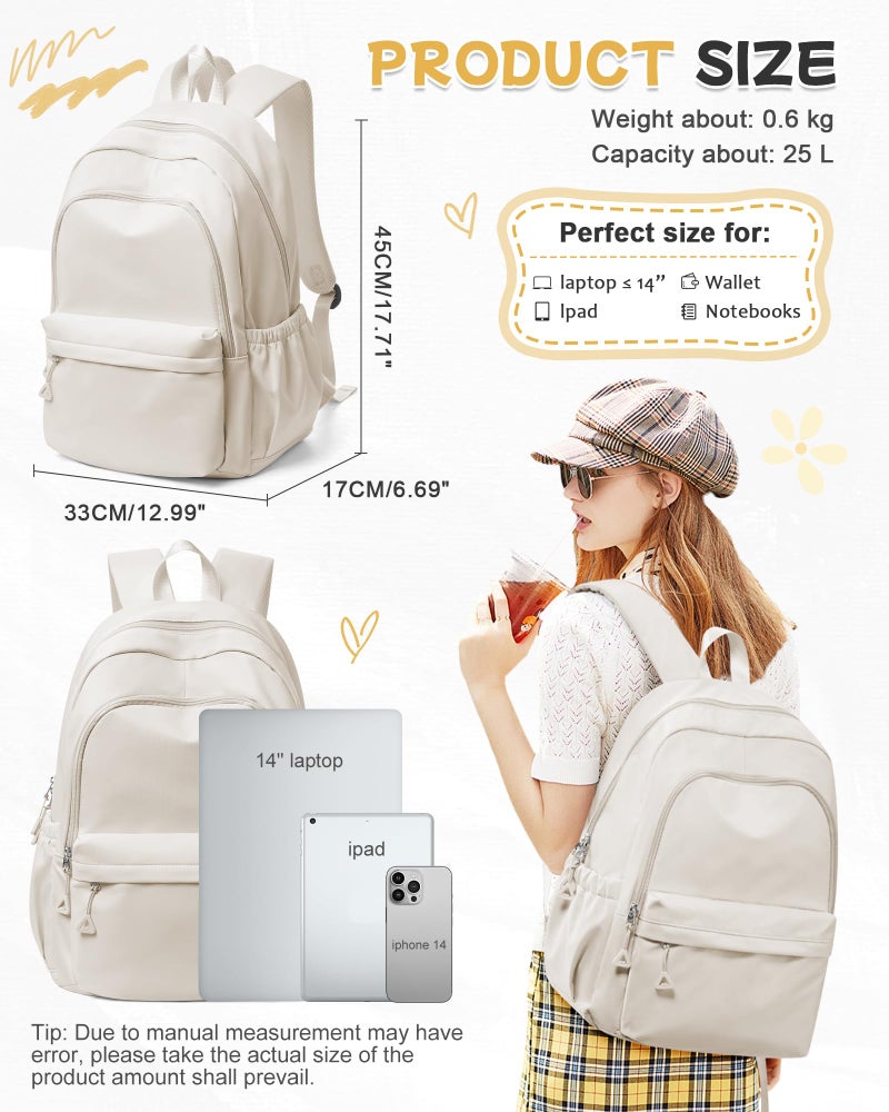 BJLFS Beige Backpack for School Women Girls, Waterproof Book bags Cute High School Backpacks for Men Teen Boys, Lightweight Travel College Backpack Mochilas Escolares para Daypack Ruckssack - Image 3