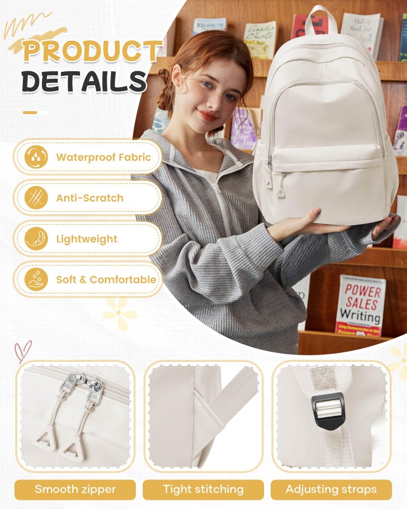 BJLFS Beige Backpack for School Women Girls, Waterproof Book bags Cute High School Backpacks for Men Teen Boys, Lightweight Travel College Backpack Mochilas Escolares para Daypack Ruckssack - Image 5