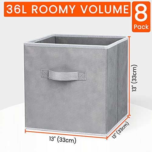 Criusia Large Storage Cubes - 13 Inch Heavy Duty Fabric Storage Bins for Shelves Closet, Cube Organizer - 8 Pack Collapsible Cube Storage Bins Baskets for Organizing Clothes Blankets Toys (Grey) - Image 2