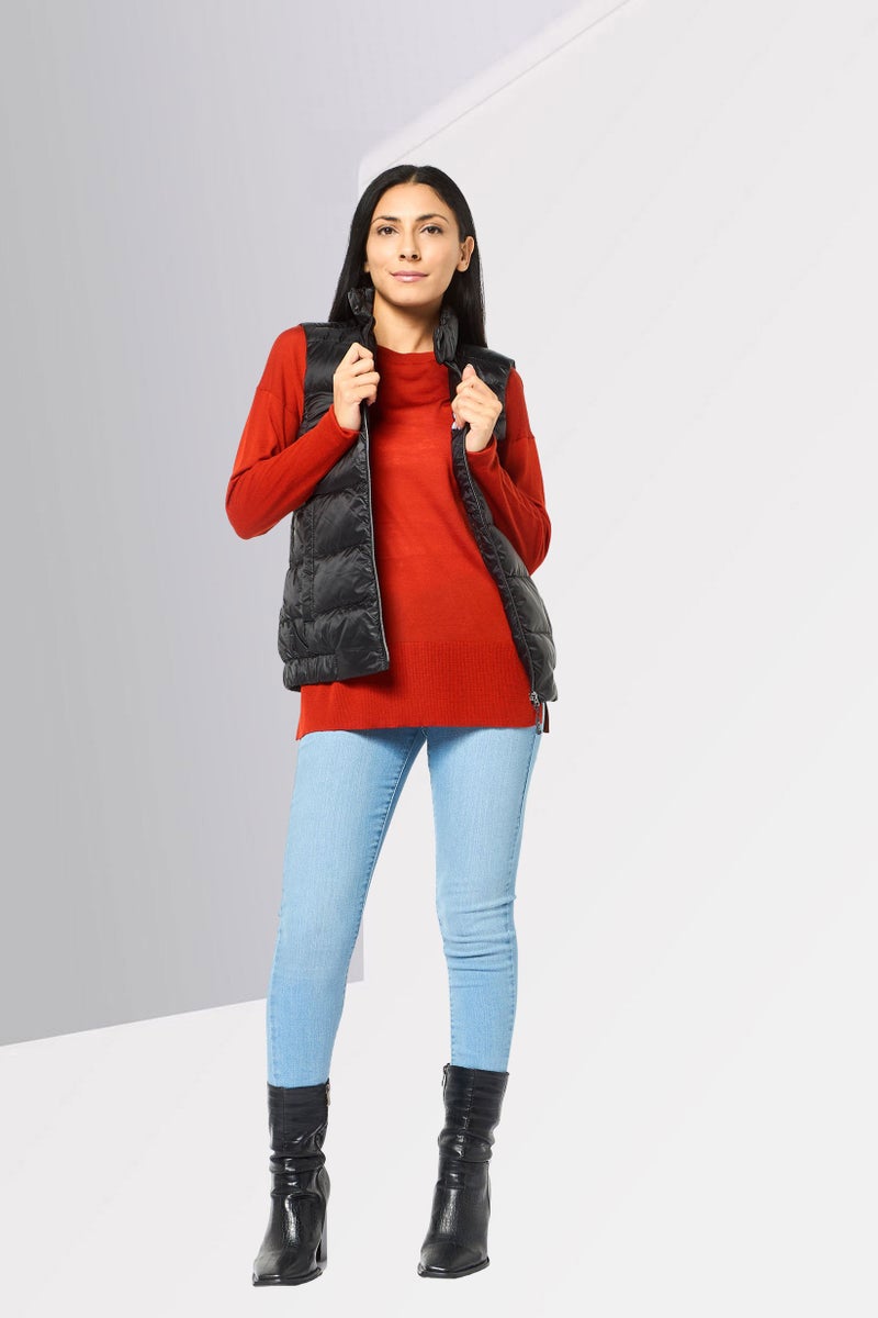 Tumi Women Brand Logo Sleeveless Puffer Jacket Vest, Black - Image 2