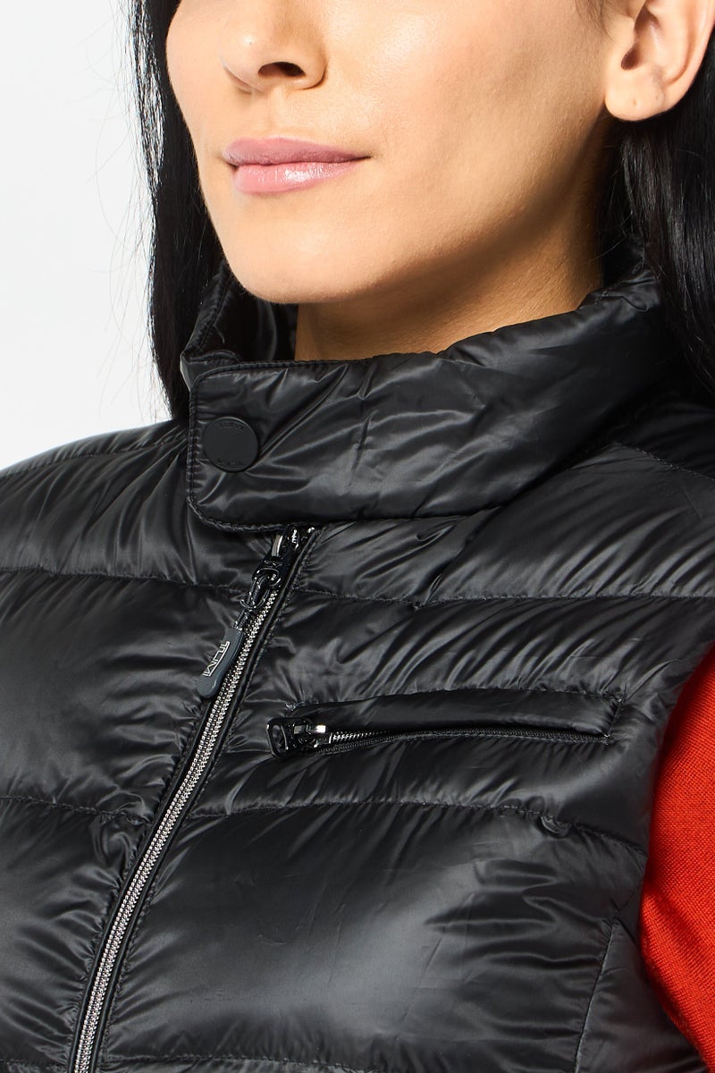 Tumi Women Brand Logo Sleeveless Puffer Jacket Vest, Black - Image 3