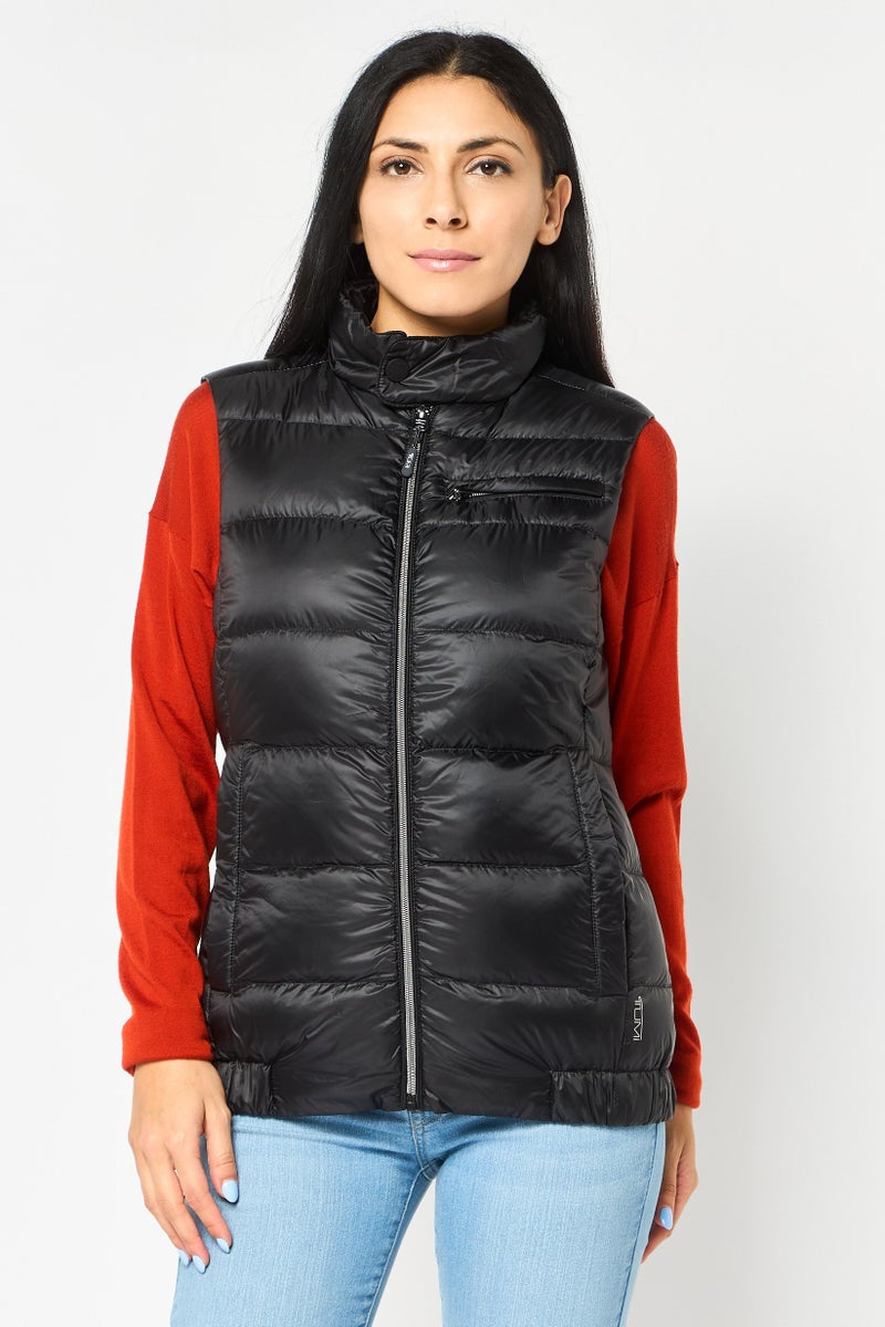 Tumi Women Brand Logo Sleeveless Puffer Jacket Vest, Black - Image 1