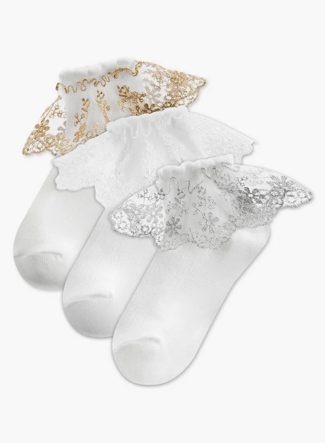 Flora Bella By Shoexpress Pack of 3 Flora Bella Girls Socks with Lace Frill Ramadan Collection