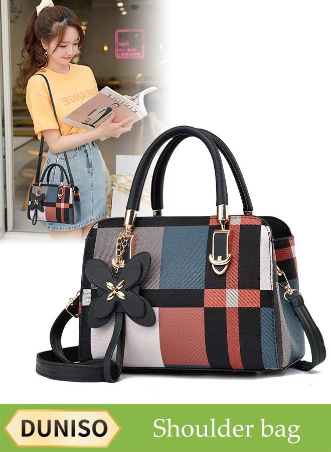 DUNISO Women's Handbag Plaid Shoulder Crossbody Bag, Butterfly Charm High Top Handle Designer Bag, Simple Fashion PU Leather Side Bag with Adjustable Shoulder Strap  - Image 1