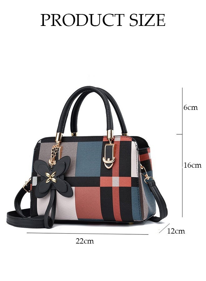 DUNISO Women's Handbag Plaid Shoulder Crossbody Bag, Butterfly Charm High Top Handle Designer Bag, Simple Fashion PU Leather Side Bag with Adjustable Shoulder Strap  - Image 2