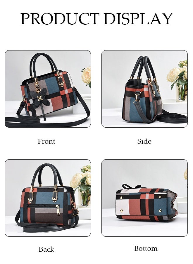 DUNISO Women's Handbag Plaid Shoulder Crossbody Bag, Butterfly Charm High Top Handle Designer Bag, Simple Fashion PU Leather Side Bag with Adjustable Shoulder Strap  - Image 4