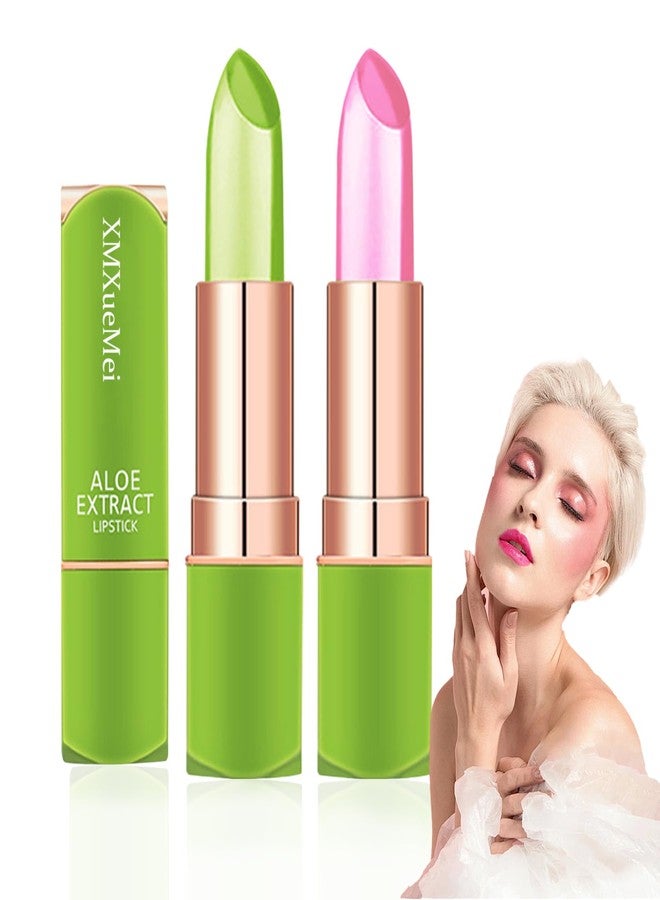 XMXueMei 2PCS Aloe Vera Lipstick,Magic Color Changing Lipstick for Women,Moisturizing Tinted Lip Balm,Waterproof Long Lasting Color Change PH Mood Jelly Lipsticks Lip Blam Gloss Stain Makeup Set - Image 1