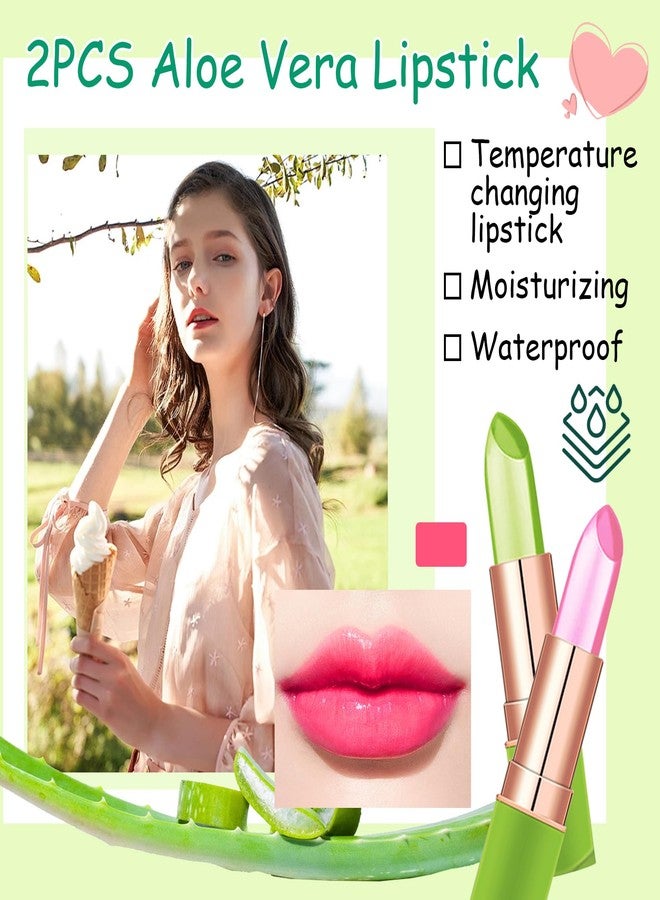 XMXueMei 2PCS Aloe Vera Lipstick,Magic Color Changing Lipstick for Women,Moisturizing Tinted Lip Balm,Waterproof Long Lasting Color Change PH Mood Jelly Lipsticks Lip Blam Gloss Stain Makeup Set - Image 2
