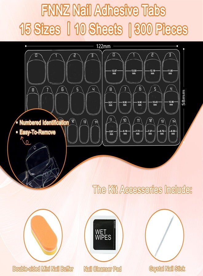 FNNZ 300 Pcs (10 Sheets) Nail Adhesive Tabs, Ultra Thin Double-Sided Nail Sticky Tabs for Press on, 15 Sizes Jelly Nail Glue Stickers Waterproof Press on Nail Sticky Tabs for Manicure Nail Accessories - Image 2