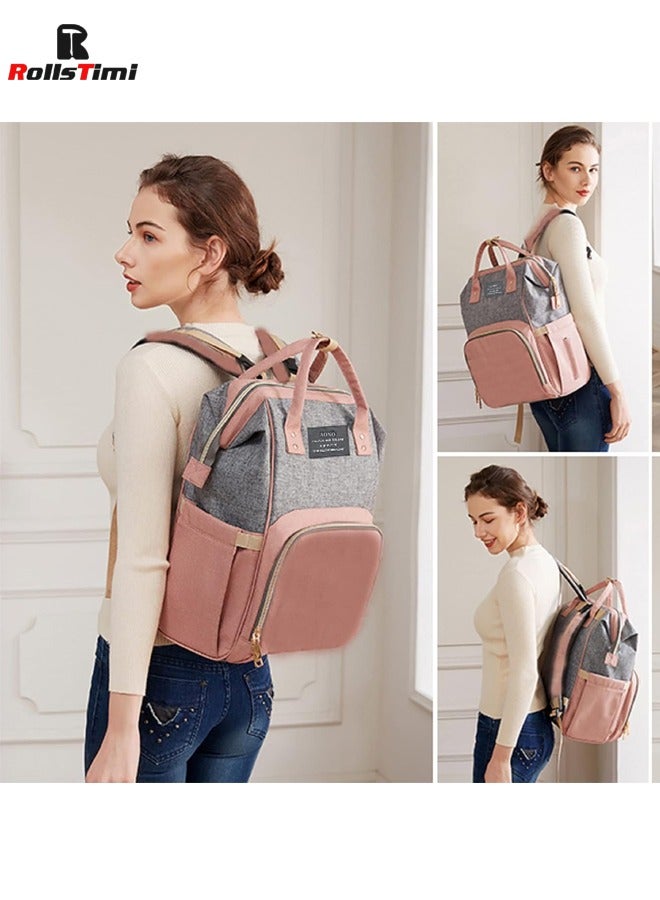 رولستيمي حقيبة حفاضات الطفل على ظهره مع محطة تغيير ، متعددة الوظائف المحمولة للماء سعة كبيرة السفر ، الوردي - Image 1