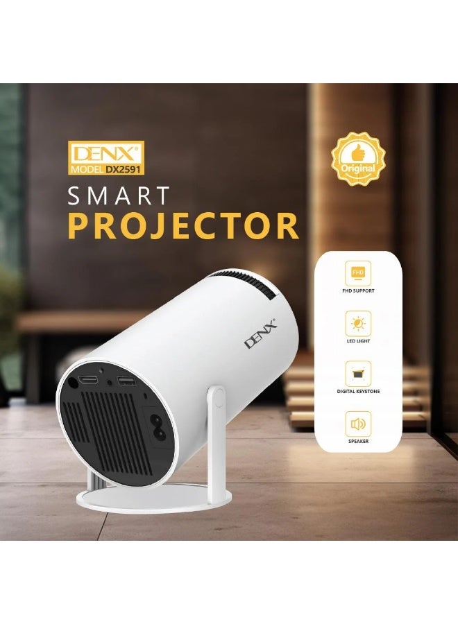 Denx A smart mini projector, portable with built-in Wi-Fi, Android 11, supports 50,000 hours of use, features automatic LED horizontal keystone correction, 380-degree phone rotation, 1080x1920 resolution, and 8GB of ROM. - Image 1