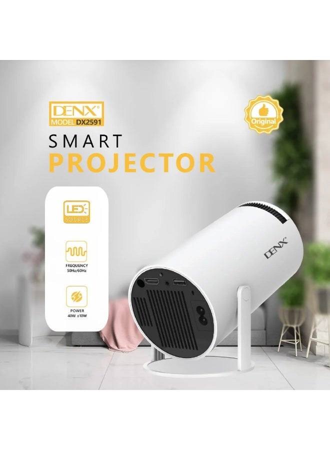 Denx A smart mini projector, portable with built-in Wi-Fi, Android 11, supports 50,000 hours of use, features automatic LED horizontal keystone correction, 380-degree phone rotation, 1080x1920 resolution, and 8GB of ROM. - Image 2