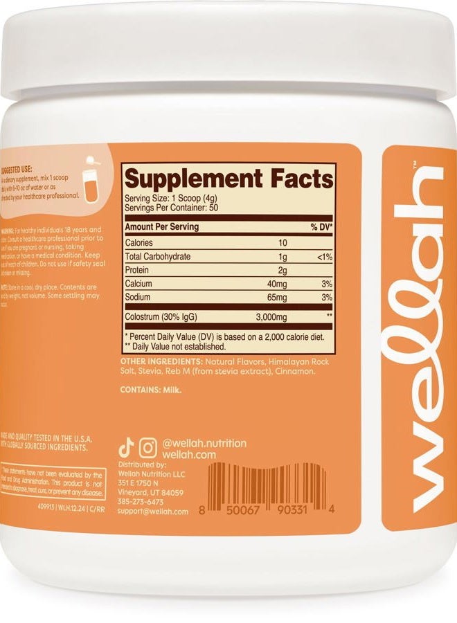 Wellah Cinnamon Roll Flavored Colostrum (50 Servings) - Sweetened with Stevia, 3g Colostrum Per Serving, Dietary Supplement - Image 4