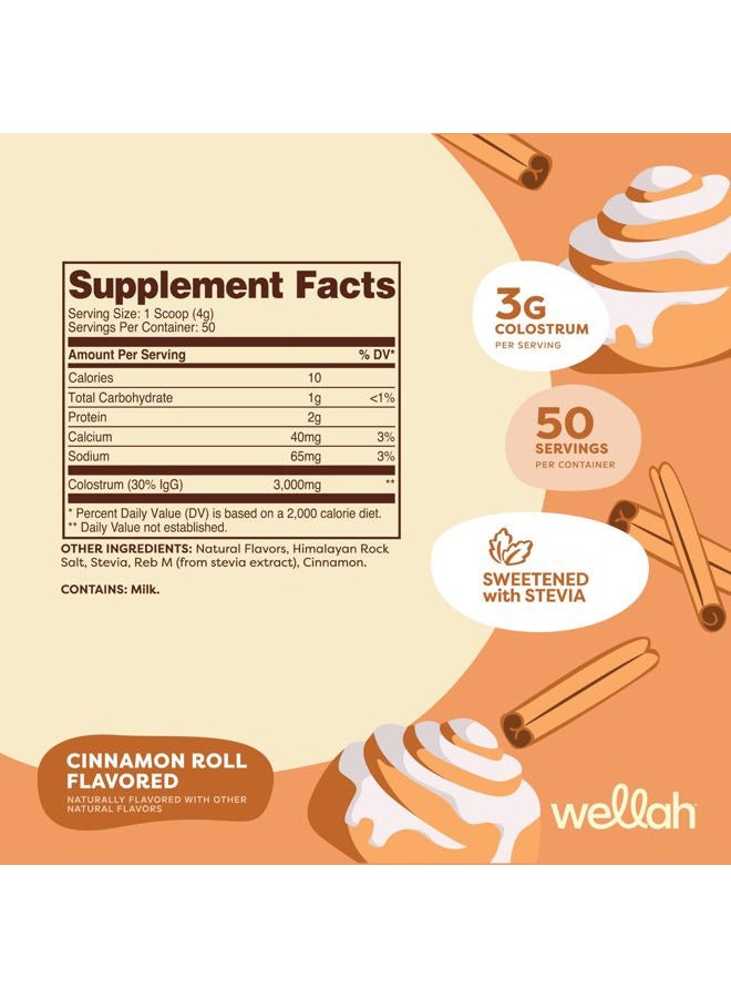 Wellah Cinnamon Roll Flavored Colostrum (50 Servings) - Sweetened with Stevia, 3g Colostrum Per Serving, Dietary Supplement - Image 2