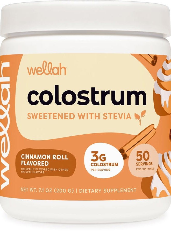 Wellah Cinnamon Roll Flavored Colostrum (50 Servings) - Sweetened with Stevia, 3g Colostrum Per Serving, Dietary Supplement - Image 1
